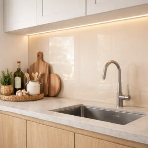 Crédence en verre beige laqué pour cuisine