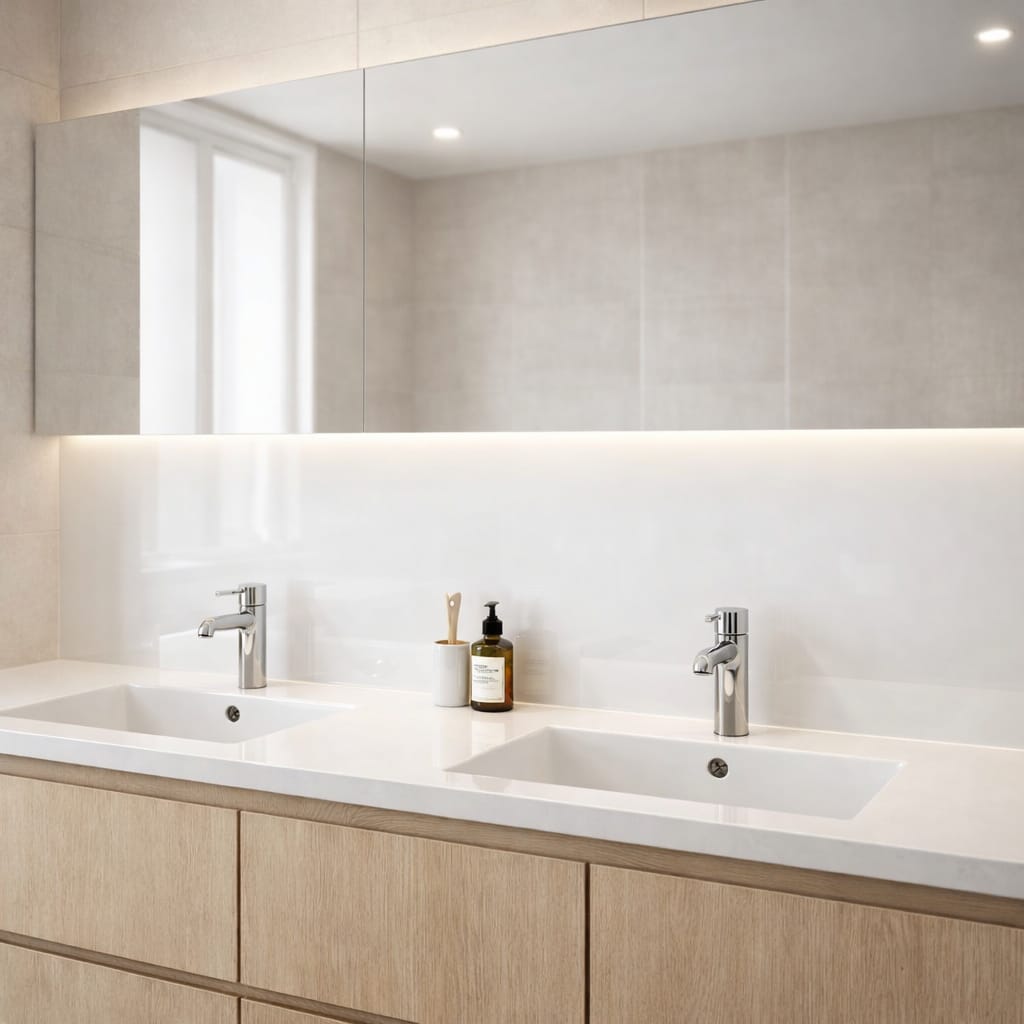 vp-credence-verre-laque-blanc-trafic-Salle-de-bain Crédence en verre blanc laqué pour salle de bain