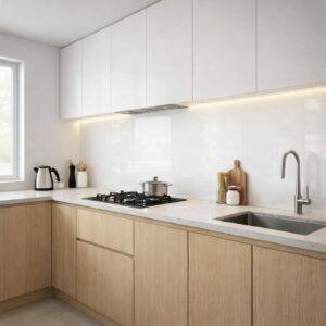 Crédence en verre blanc laqué pour cuisine