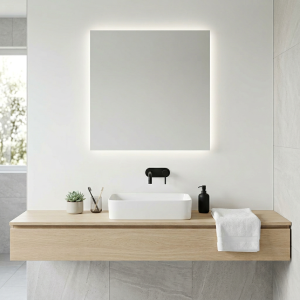 Crédence en verre blanc froid mat pour salle de bain