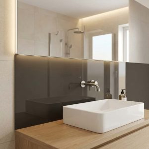 crédence gris anthracite brillant pour salle de bain