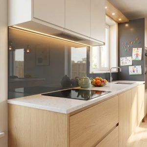 crédence cuisine gris anthracite brillant
