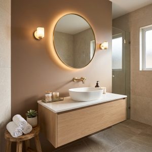 Crédence en verre marron mat pour salle de bain