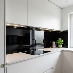Crédence cuisine en verre noir brillant