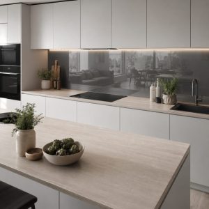 Credence miroir argenté gris mat