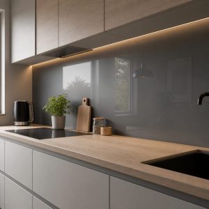 Credence miroir argenté gris mat pour cuisine