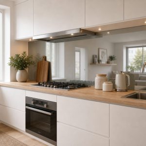 Credence miroir argenté mat pour cuisine